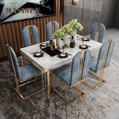 Light Luxury Dining Set 6 Chairs With Modern Table For Large Apartment Home Furniture Exotic Accessories High-End Restaurant