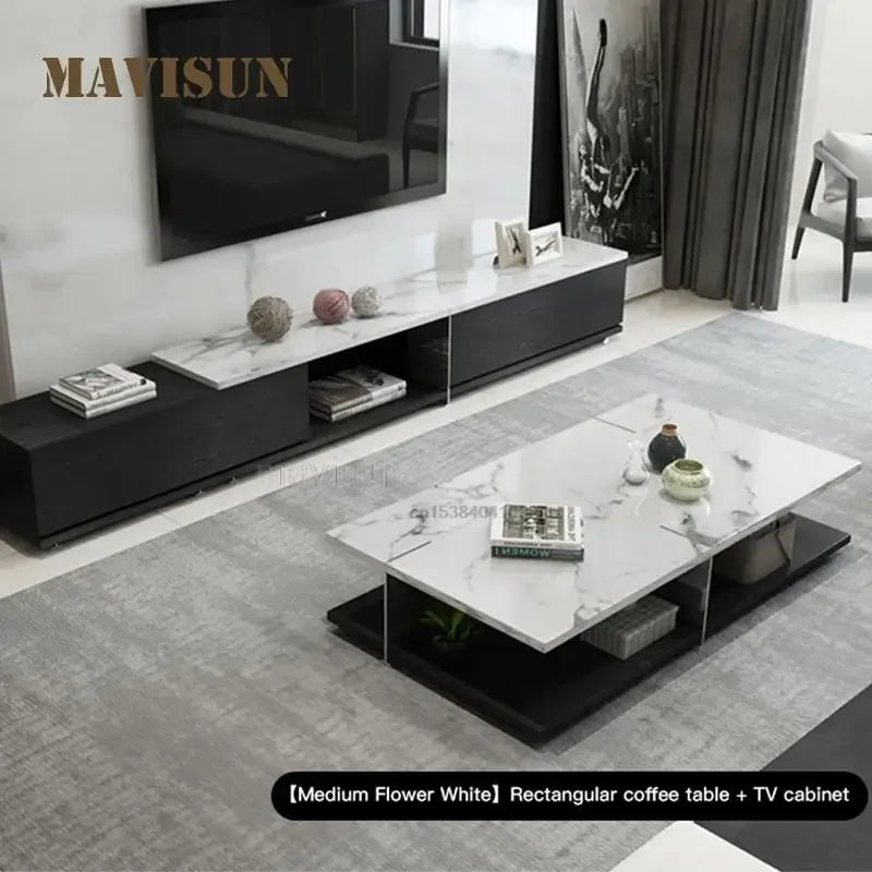 Marble Custom Square Coffee Table Italian Design High Class Luxury Tv Cabinet Living Room Centre Table Combination Tv Furniture