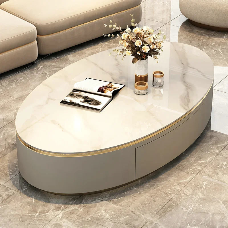 Oval Storage Coffee Table For Living Room Luxury Marble Nordic Coffee Table Modern Design Table Basse De Salon Home Furniture