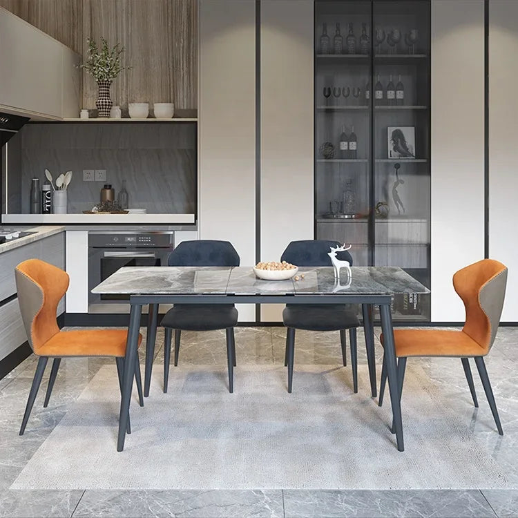 Modern Leather Dinner Dining Table And Chairs 4 Luxury Dining Chairs Retractable Sintered Stone Dining Room Furniture Table Set