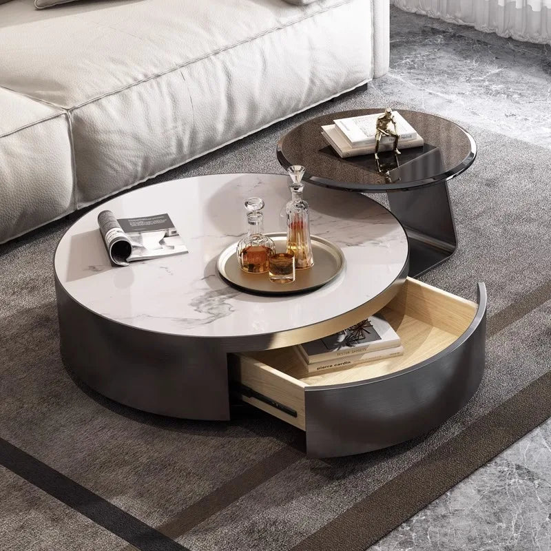 Aesthetic Clear Coffee Table Modern Black Round Marble Round Nordic Side Table Design Floor Hotel Mesa Furniture For Home