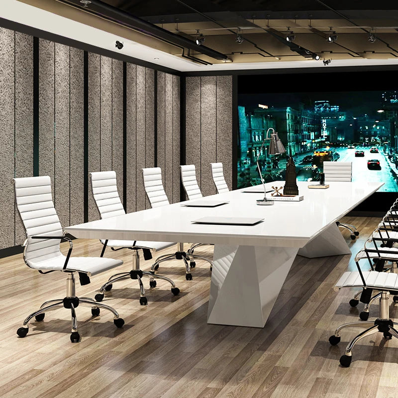 White painted minimalist modern large office strip conference table and chair combination