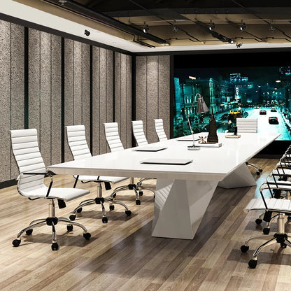 White painted minimalist modern large office strip conference table and chair combination