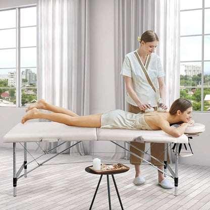 Giantex Portable Massage Table 84inch, Folding Lash Bed Aluminium Frame, Height Adjustable, 2 Fold Professional Facial Salon Tat