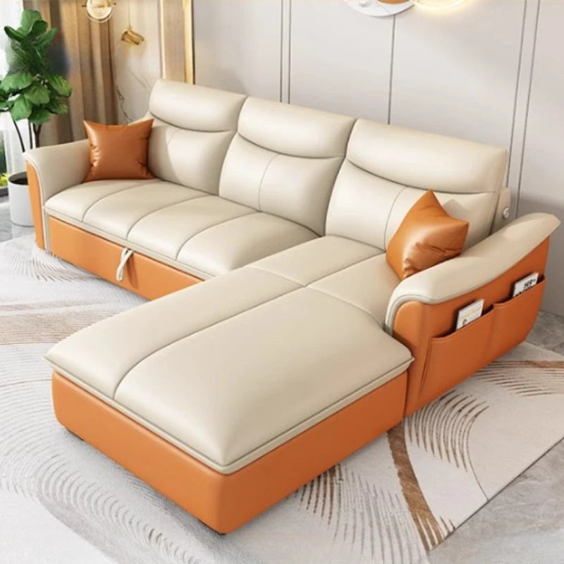 Leather Fancy Sofa Bed Modern Luxury Nordic Daybed Sofa Lounge Floor Divani Da Soggiorno Canape Lit Apartment Furniture