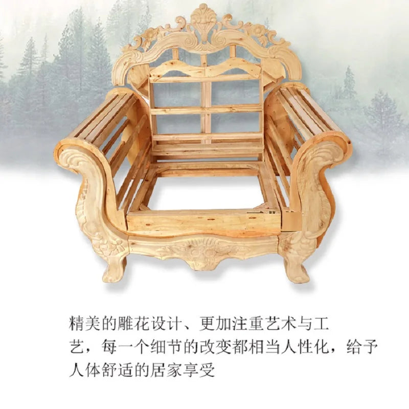 Luxury European Style Solid Wood and Genuine Leather Living Room Furniture Sofa Set 1234 for Large Villa House Paint and Carving