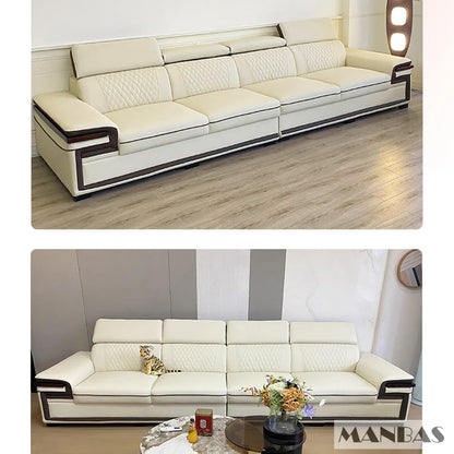 Linlamlim Premium Italian Genuine Leather Sofa Set for Living Room with Adjustable Headrests and Built-in Bluetooth Speaker, USB