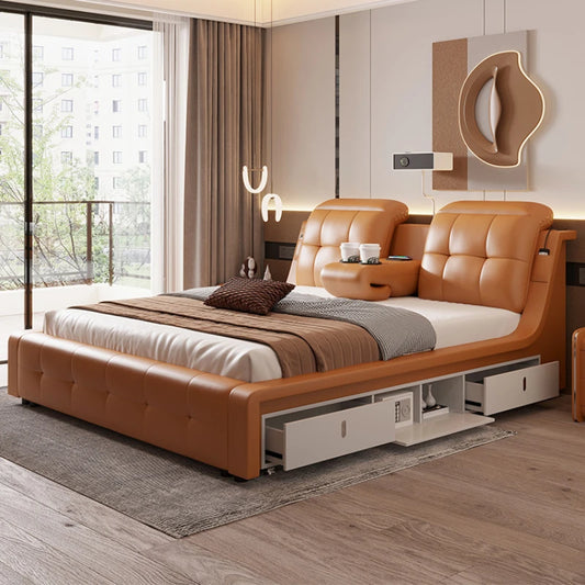 Queen Headboard Frame Double Bed House Drawers King Size Living Room Double Bed Storage Modern Cama De Casal Bedroom Furniture