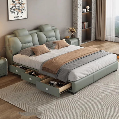 Luxury Modern Double Bed Bedrooms Drawers Lounge Wood Double Bed King Size Storage Letto Matrimoniale Set Furniture Complete