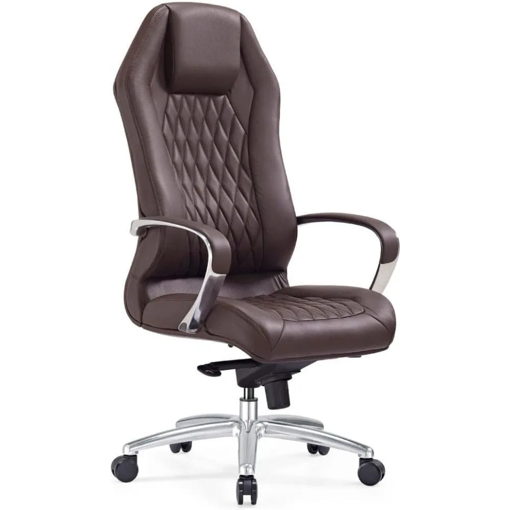 Furniture Modern Ergonomic Sterling Genuine Leather Executive Chair with Aluminum Base - Dark Brown