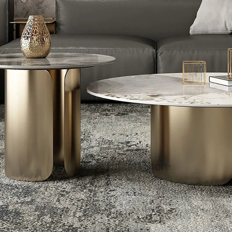 Modern Minimalist Coffee Tables Round Marble Effect White Metal Side Table Simple Luxury Mesa De Centro De Sala Home Furniture