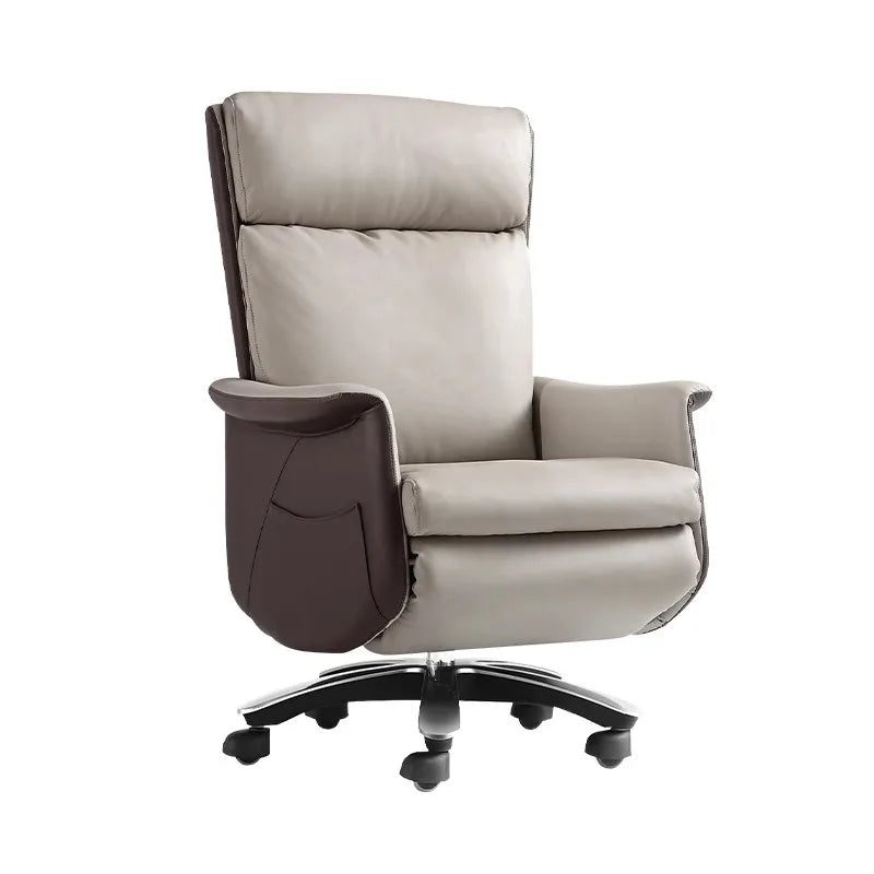 Modern Light Luxury Multifunctional Electric Office Chairs Made Genuine Leather Metal That Can Be Reclined Luxury Furniture