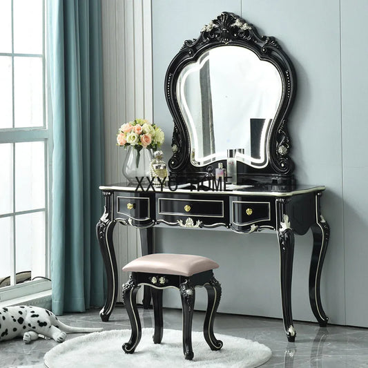 Vanity Black Dressing Table Toilet Furniture with Mirror Bedroom Hairstyle Makeup Dresser Womens Desk Toaletka Home