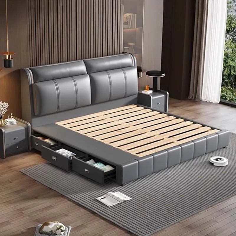 Multifonction Couple Bed Bedroom Organiser King Size Double Bed Modern Luxury Marco De Cama Queen Moderno Nordic Furniture