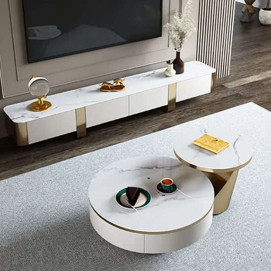 Modern White Coffee Tables Luxury Simple Premium Minimalist Side Table Marble Effect Aesthetic Mesa De Centro Home Furniture