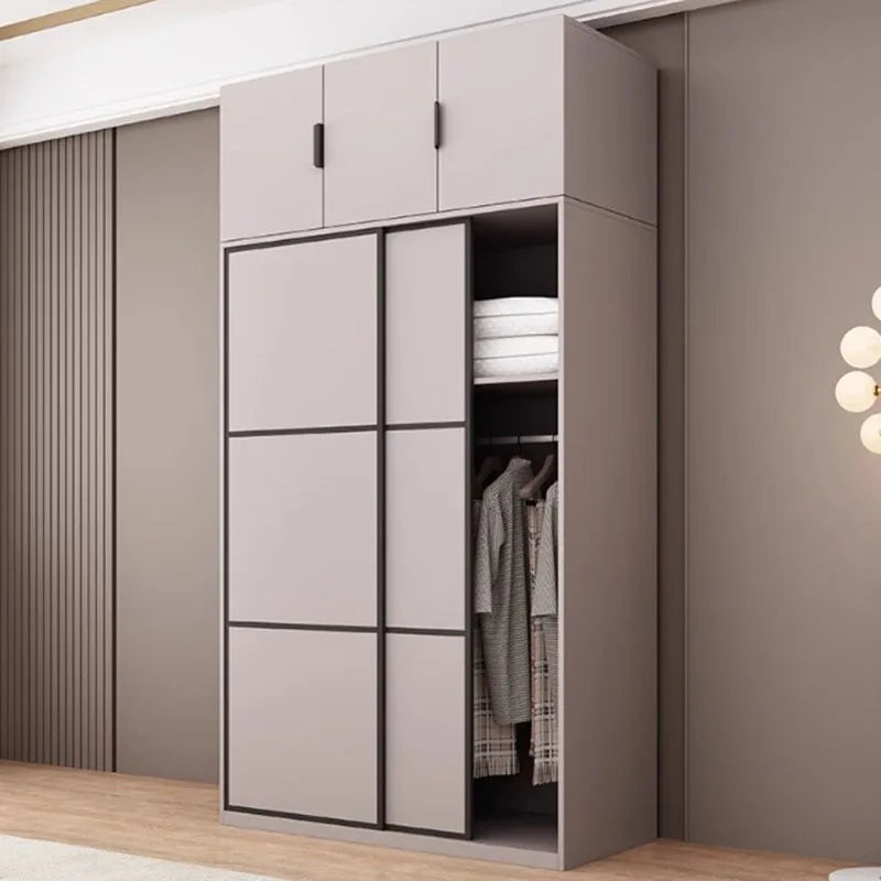 New Luxury Wardrobe Drawers Wooden Sliding Doors Gray Organization Wardrobe Modern Storage Kleiderschrank Bedroom Furniture