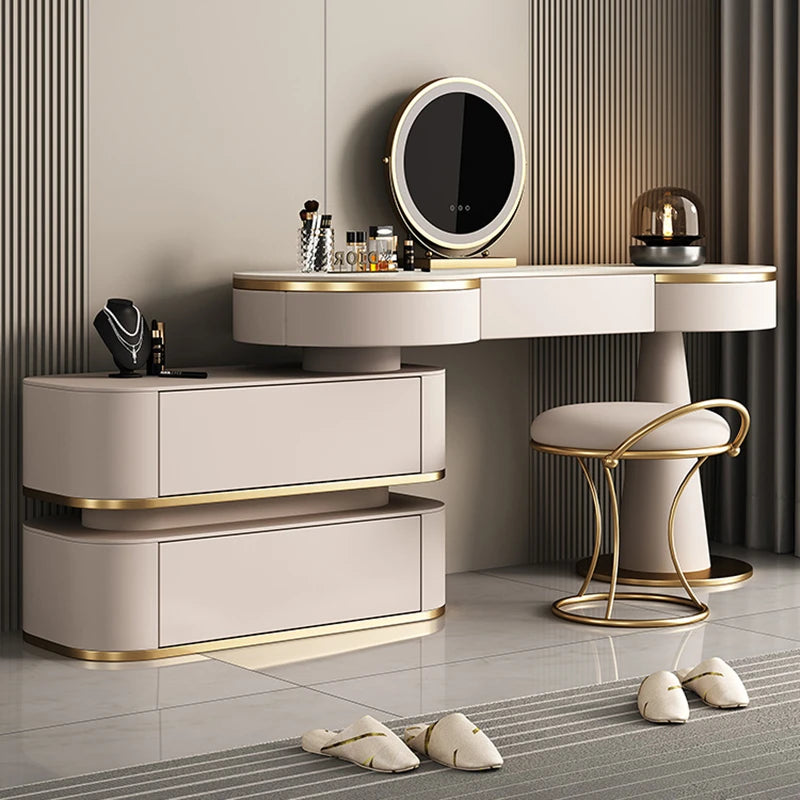 Aesthetic Storage Dresser Luxury Desing Led Light Mirror Kawaii Dressing Table White Aesthetic Comoda Pra Quarto Salon Furniture