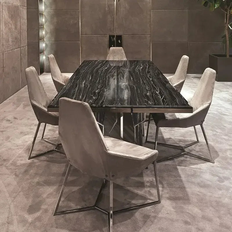 New Hot Sale Selling Italian Modern Dining Table Rectangle Ginza 8 Seat Metal Stone Luxury Marble Dining Table