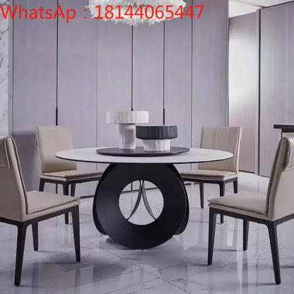 ChinaFurniture Alternative Processing Factory Modern Light Luxury Marble Countertop Stainless Steel Feet Round Dining Table Set