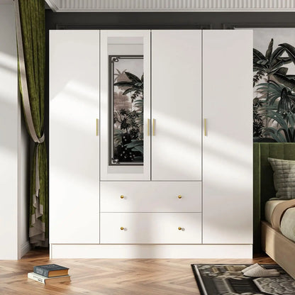 Wardrobe with Shelves, Armoire Wardrobe Closet with Hanging Rod, Bedroom Armoires White/Espresso