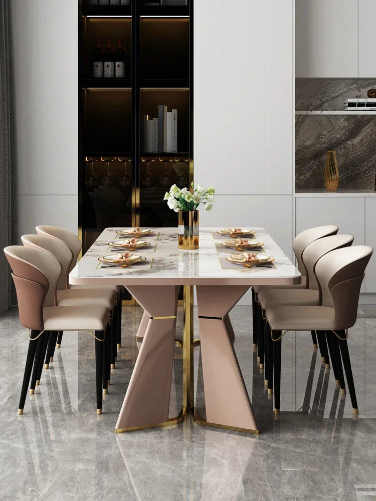 Italian style light luxury designer high-end rock plate dining table modern simple meal table and chair combination