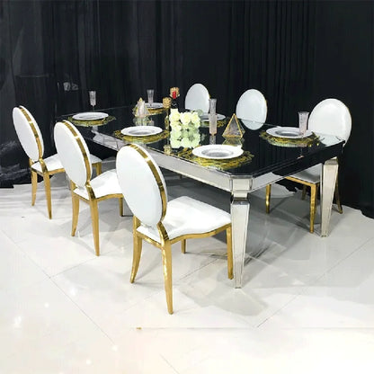 Wholesale luxury designs hotel banquet event wedding gold rectangle glass mirrored restaurant dinning dining table set