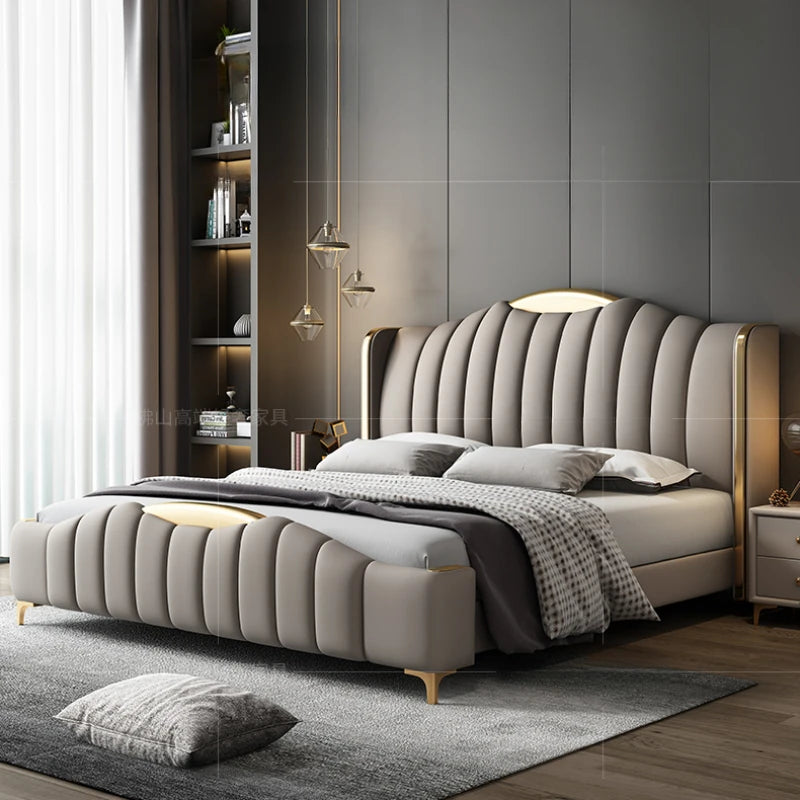 Modern Luxury Double Bed King Size Italian Comferter Bed Loft Leather Camas De Dormitorio Bedroom Set Furniture