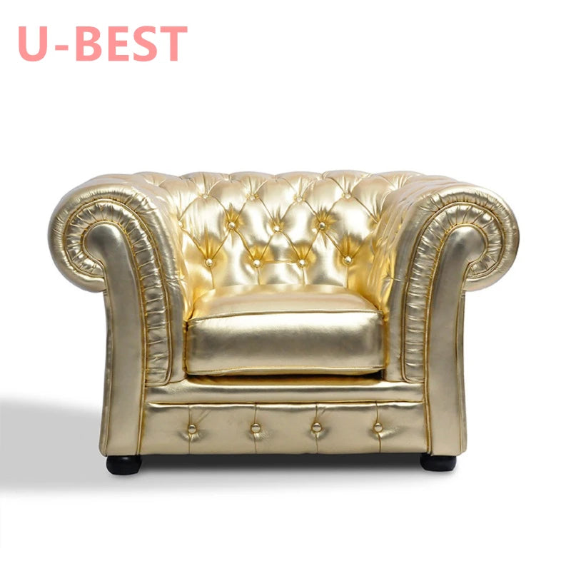 U-BEST French Luxurious 3 Set Living Room Chesterfield Sofa Classic Living Room Accent Sofa 3 Seater Golden Color Sofa