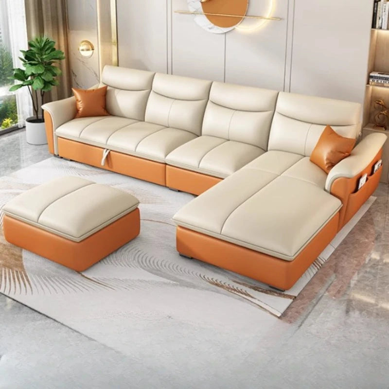 Leather Fancy Sofa Bed Modern Luxury Nordic Daybed Sofa Lounge Floor Divani Da Soggiorno Canape Lit Apartment Furniture