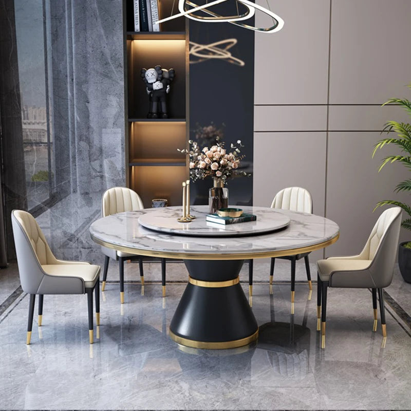 Light Luxury Dining Table Chair Combination Modern Console Simple Home Round Table With Turntable Table A Mangerhome Furniture