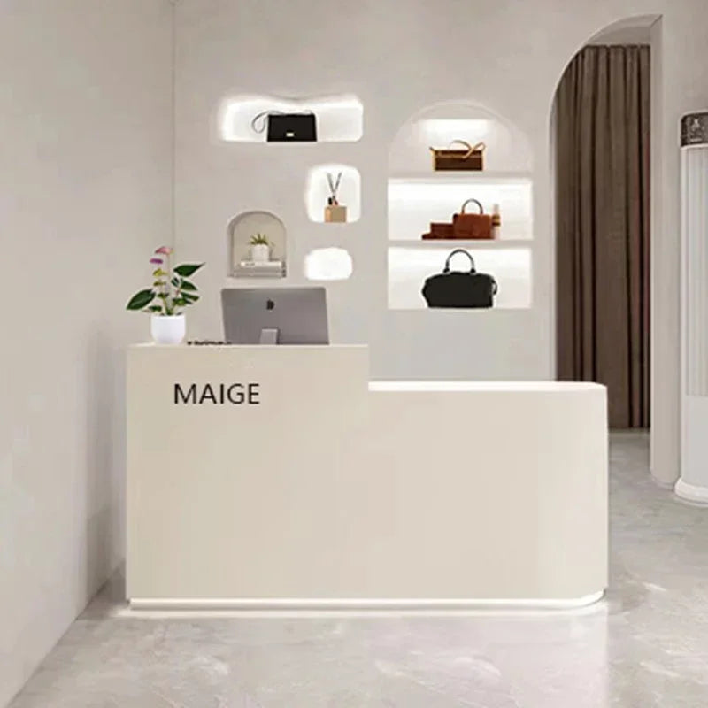 White Luxury Reception Desk Modern Small Checkout Shop Reception Counter Restaurant Study Escritorio Office Furniture LJ50RT