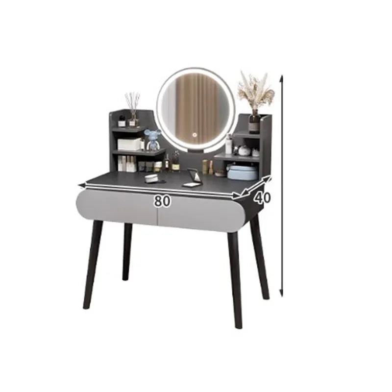 Essentials Luxury Black Dressing Table Mirror Make Up Vanity Storage Dressing Table Lights Wood Comoda Pra Quarto Furniture