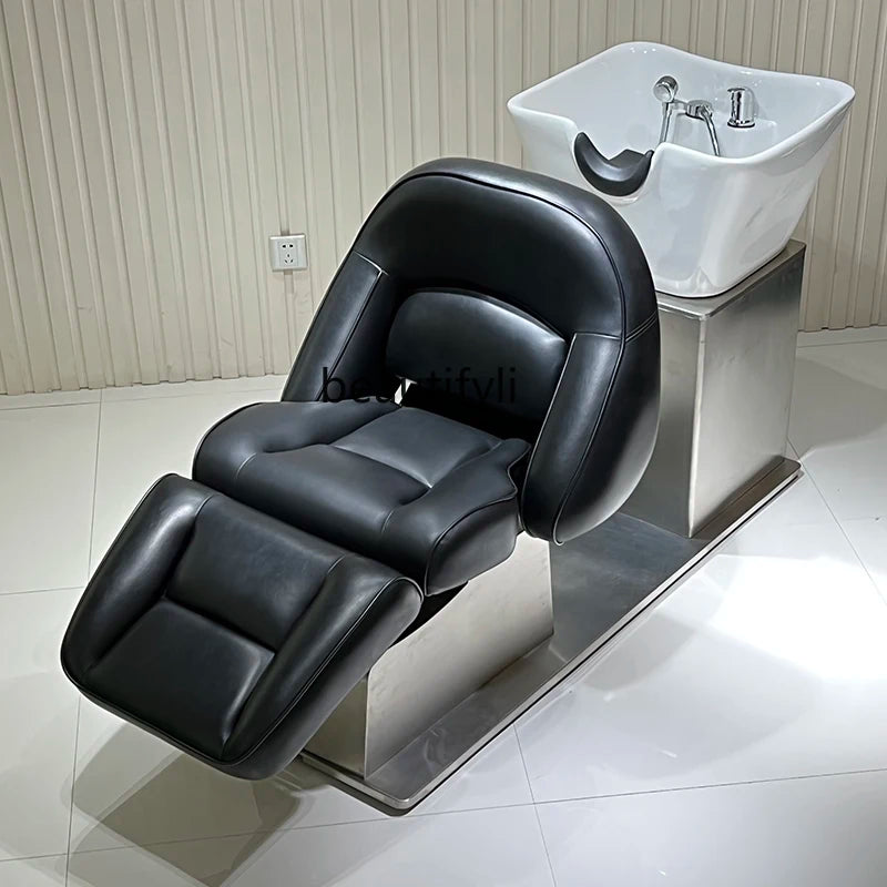 Electric Shampoo Chair Lying Half Flushing Bed Barber Shop for Hair Salon Beauty Salon Ceramic Basin Hair Washing Recliner