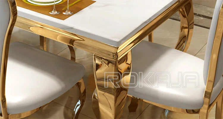 Marble Dining Table Luxury Dining Room Table Golden Stainless Steel 6 8 Chairs Seater European Modern Dining Table Set