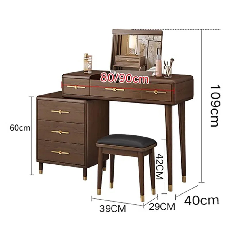 Chinese Style Brown Makeup Table With Mirror Originality Simplicity Makeup Table With Mirror Light Luxury Commode Home Furniture