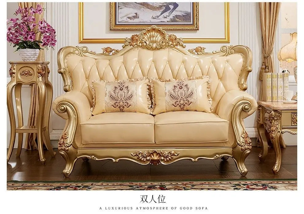 19 piece setEuropean luxury Carved With Gold Color solid wood carved sofa French Royal living room furniture wooden sofa set