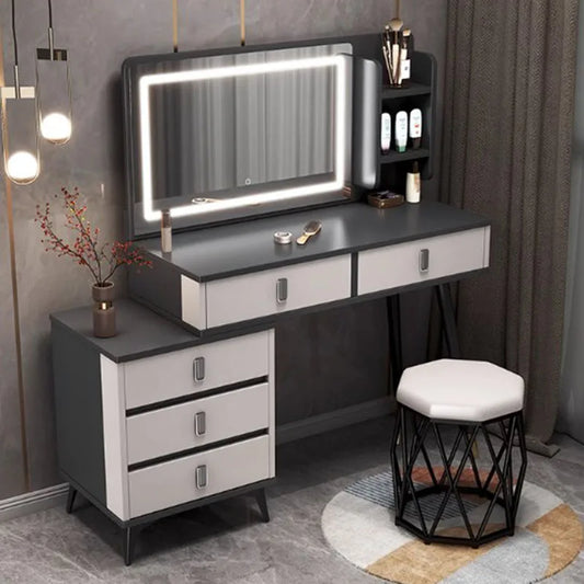 Aesthetic Mirror Dresser Cabinet Black White Wood Modern Mirror Makeup Table Storage Organizer Mesa Maquillaje Bedrome Funiture