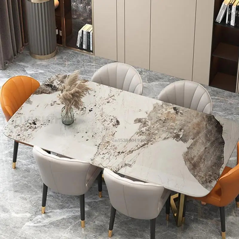 Italian Style Stainless Steel Marble Top Wedding Dinning Tables Sets Luxury Dining Chairs Rectangular Table For Small Apartment