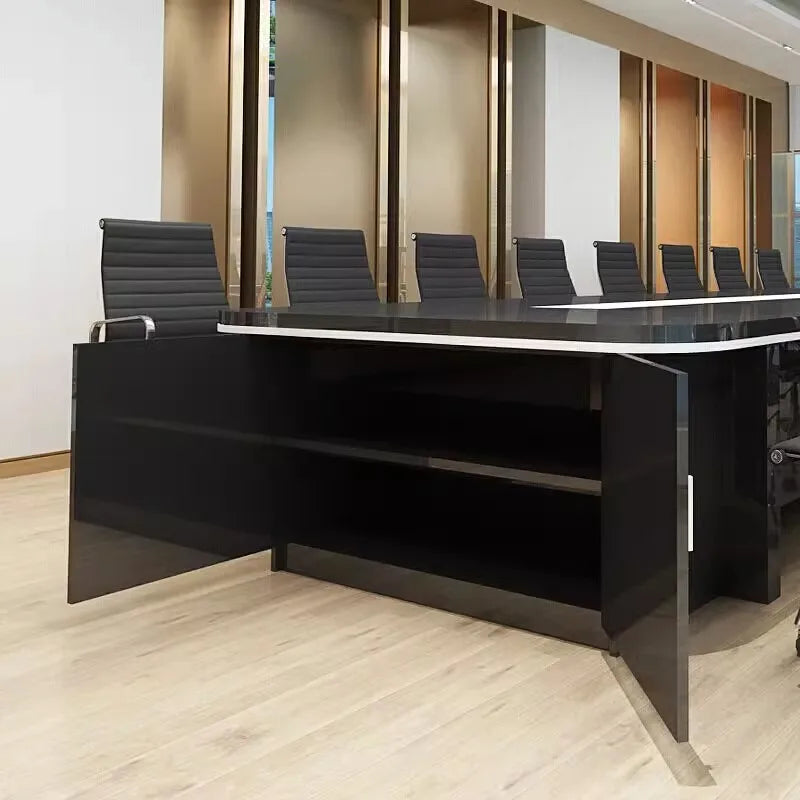 Black lacquered high-end conference table, modern office negotiation table, simple meeting table