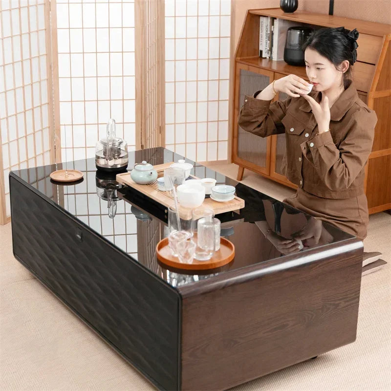 Smart Coffee Table with Dual Door Refrigerator Multifunctional Modern Furniture