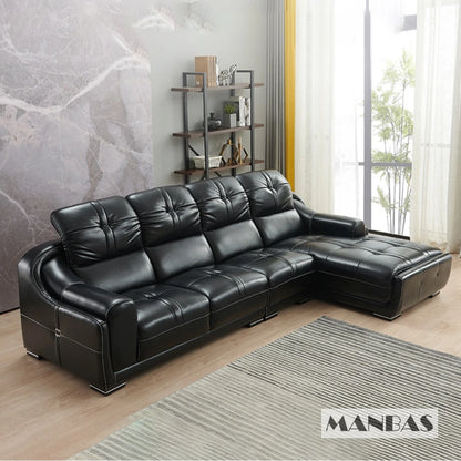 MANBAS Living Room Sofas Italian Genuine Leather Sofa Sets Big Sectional Corner Couch With Adjustable Headrests Home Furniture