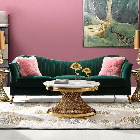 Vintage Velvet Sofa Gold Legs Christmas Luxury Armchair Loveseat Sofa Curved Banquet Green Divani Soggiorno Bedroom Furniture