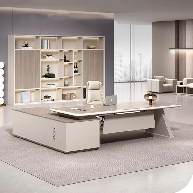 Executive Reception Office Desk European Luxury Modern Floor Computer Desks L Shaped Organizers Mesa De Escritorio Furniture