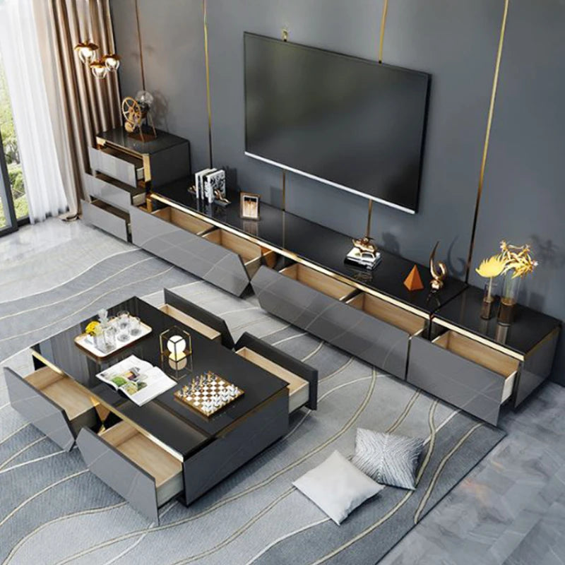 Wooden Luxury Modern Tv Cabinet Floor Gold Black Standing Drawer Cabinet Living Room Meuble Tv Avec Rangement House Furniture