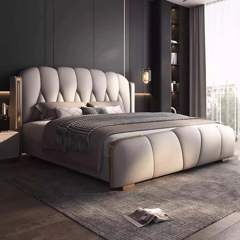 Luxury Aesthetic Couple Bed Queen Size Nordic Hotel Bedroom Bed Storage Modern Cama Casal Multifuncional Home Furniture