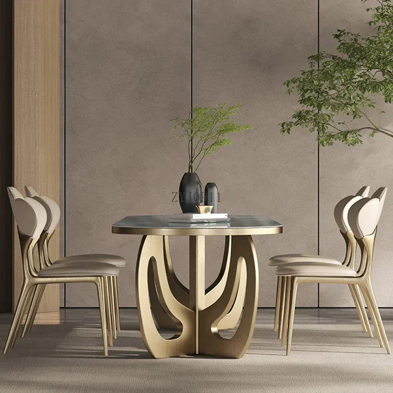 **luxury Kitcjen Dining Table Set 6 People Desk legs metal Marble Dining Table Coffee Multifunctional mesa comedor home furnitur