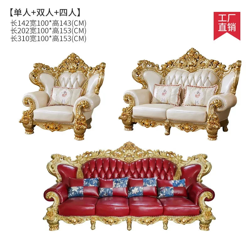 European Home Furniture Luxury Classic Antique Designed Genuine Leather Couches Sofas Living Room Sofas Set