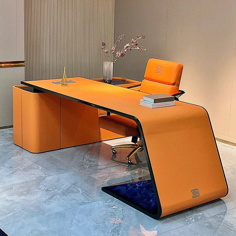 High Quality luxury italian design Bugatti modern L shape office computer table with cabinet boss executive desk