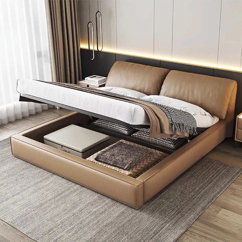 Multifonction Couple Bed Leather Aesthetic Luxury Double Bed Queen Size Modern Marco De Cama Queen Moderno Hotel Furniture