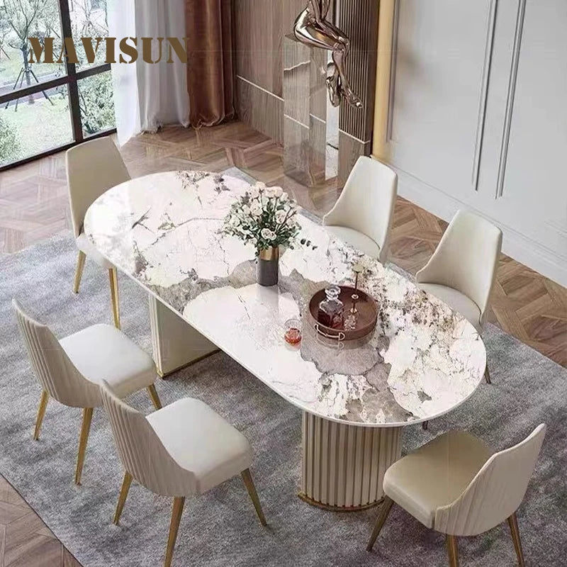 Light Luxury Bright Rock Plate Dining Table Set Postmodern Dinner Chair Small Apartment Kitchen Household Furniture Dining Table